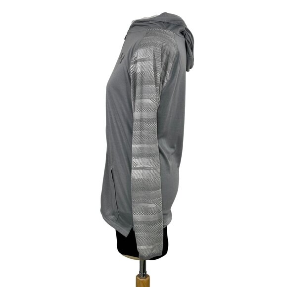 Under Armour Youth XL Loose Fit Gray HeatGear Hoodie Jacket With Patterned Sleev - Picture 3 of 5